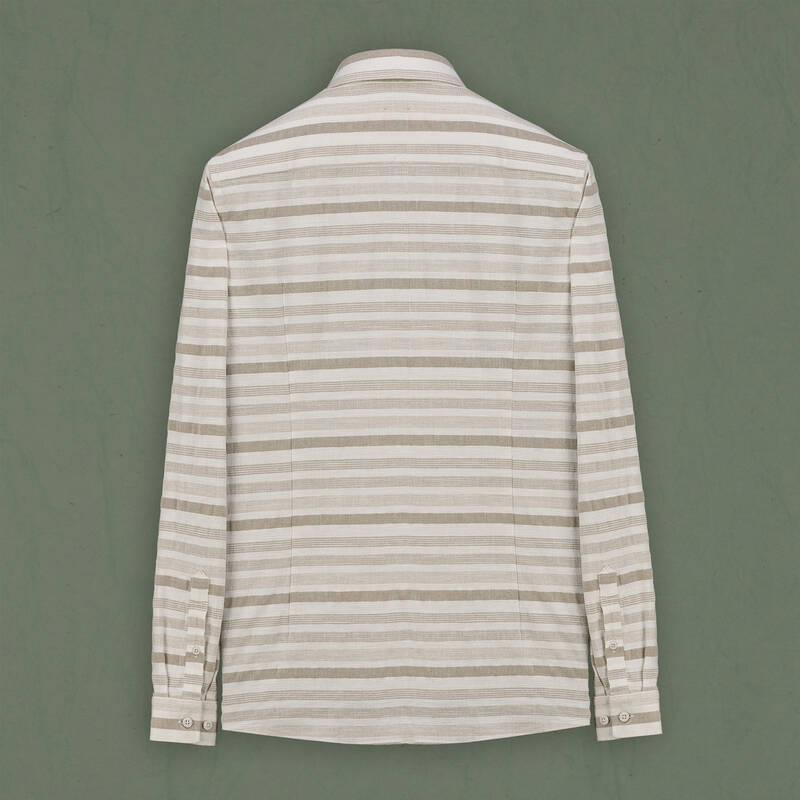 Goias Çizgili Bej Pamuklu Gömlek - 2