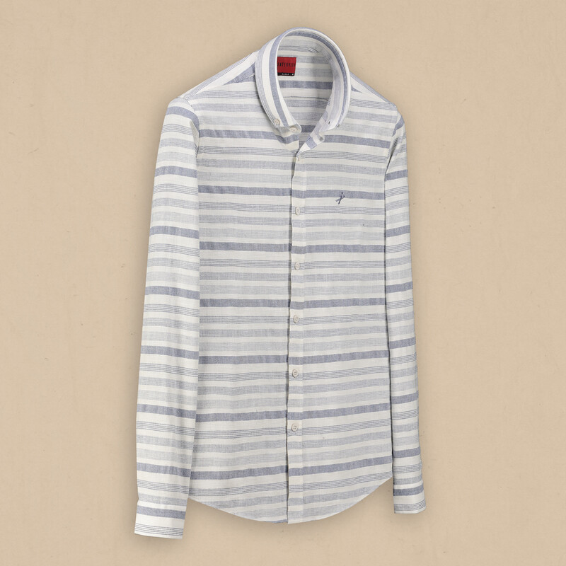 Goias Çizgili Lacivert Pamuklu Gömlek - INTERVIEW