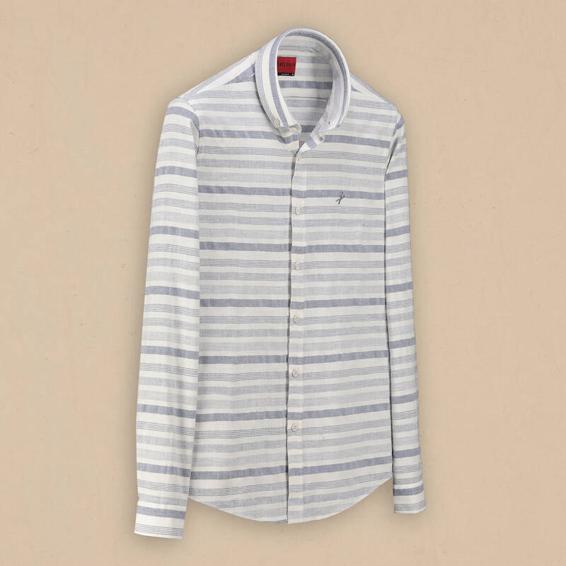 Goias Çizgili Lacivert Pamuklu Gömlek - 2