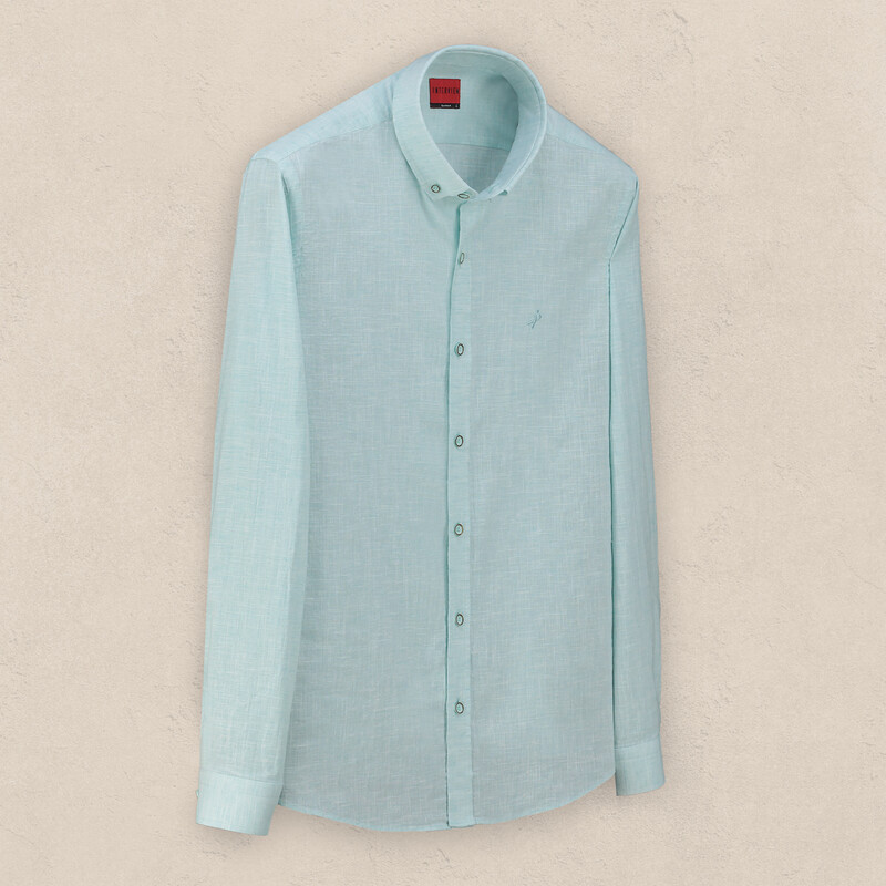 Goias Pamuk Keten Yeşil Gömlek 