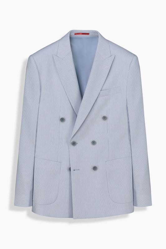 Golden Ekstra Slim Çizgili Açık Mavi Ceket 