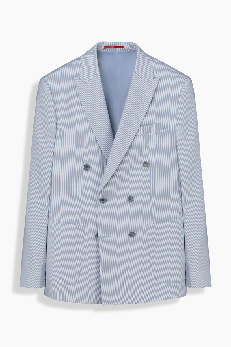 Golden Ekstra Slim Çizgili Açık Mavi Ceket - 1