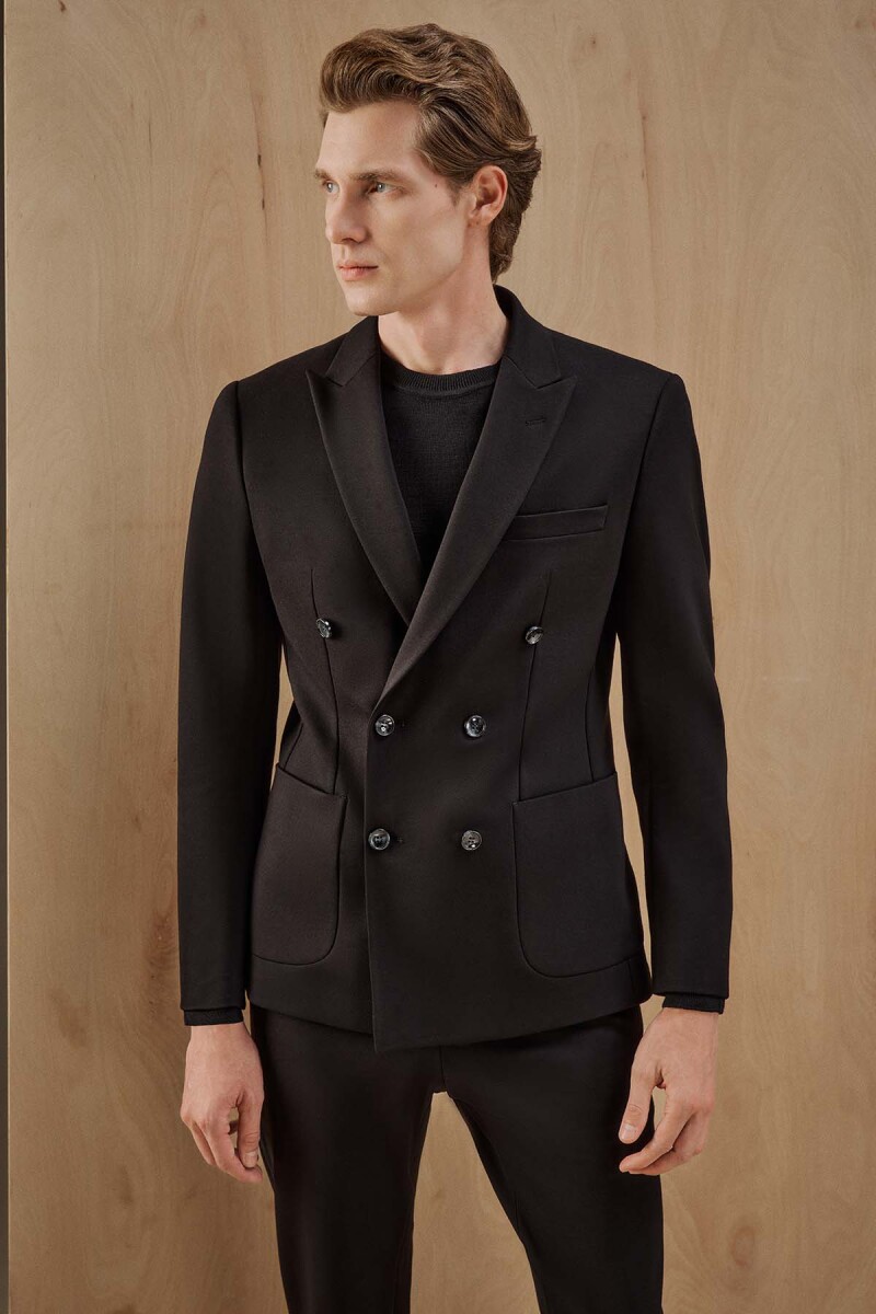 Golden Ekstra Slim Kruvaze Siyah Ceket - 1