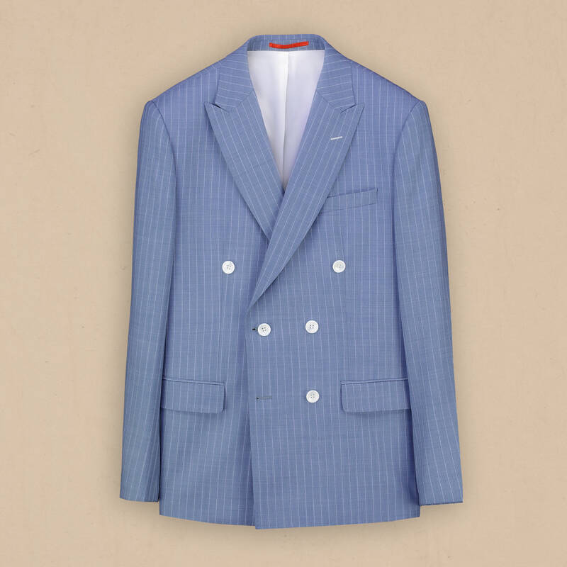 Golden Slim Fit Mavi Çizgili Takım Elbise - 1