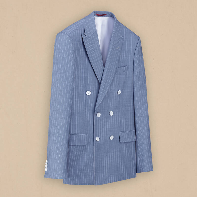 Golden Slim Fit Mavi Çizgili Takım Elbise - 3