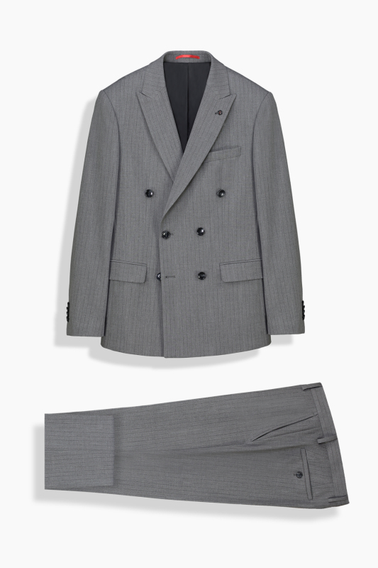 Golden Resta Slim Çizgili Kruvaze Gri Takım Elbise - INTERVIEW