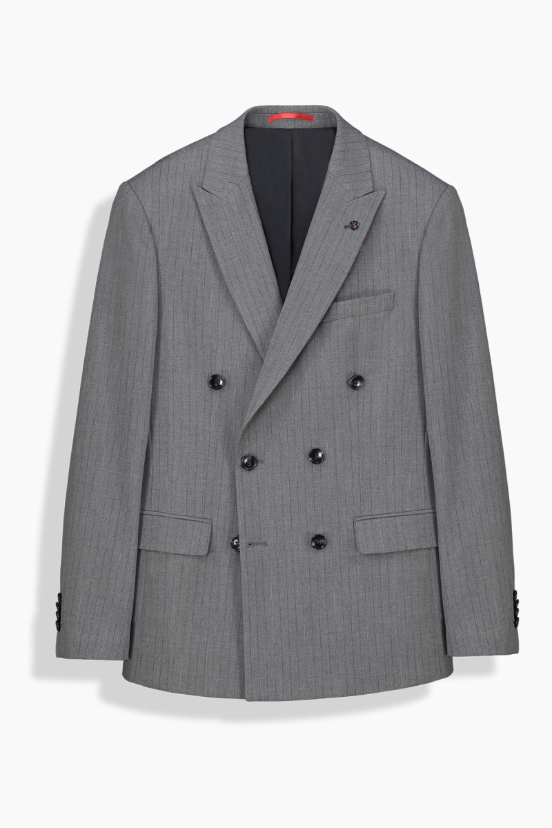 Golden Resta Slim Çizgili Kruvaze Gri Takım Elbise - 2