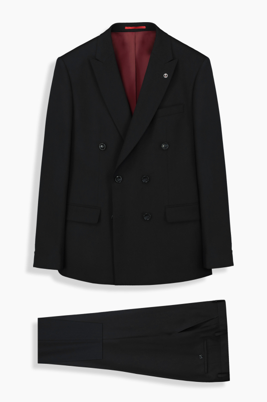 Golden Resta Slim Fit Kruvaze SiyahTakım Elbise 