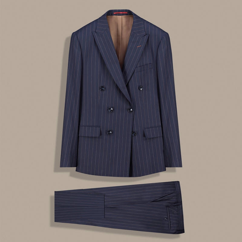 Golden Resta Ekstra Slim Çizgili Koyu Lacivert Takım - 1