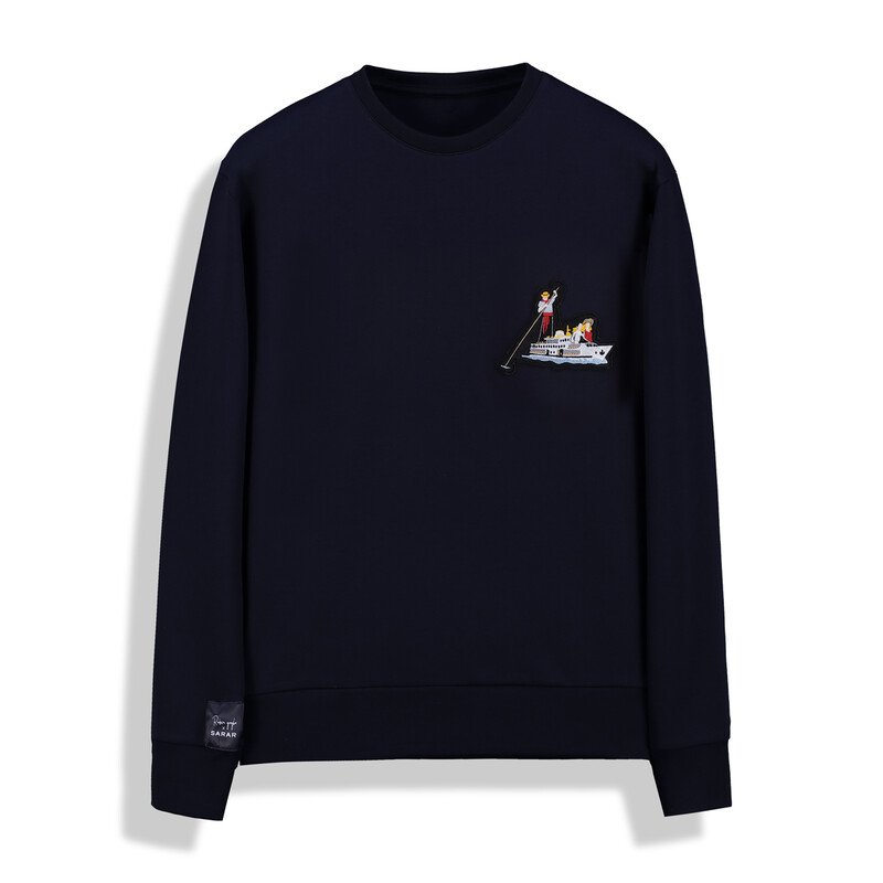 O Yaka Vapur Gondol Tasarım Lacivert Sweatshirt - SARAR