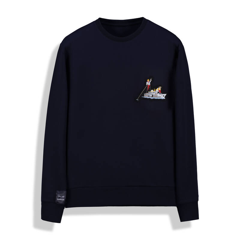 O Yaka Vapur Gondol Tasarım Lacivert Sweatshirt - 3