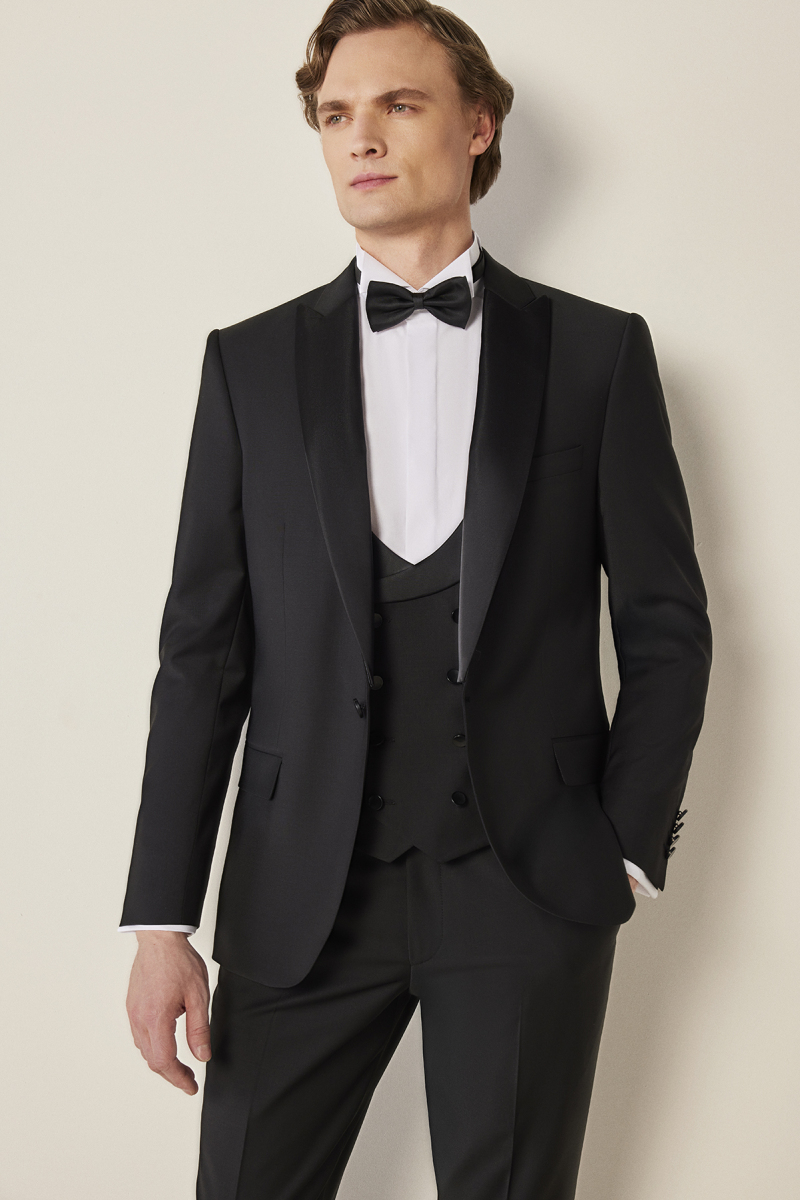 Happy Carlo Slim Fit Yelekli Siyah Smokin - 1