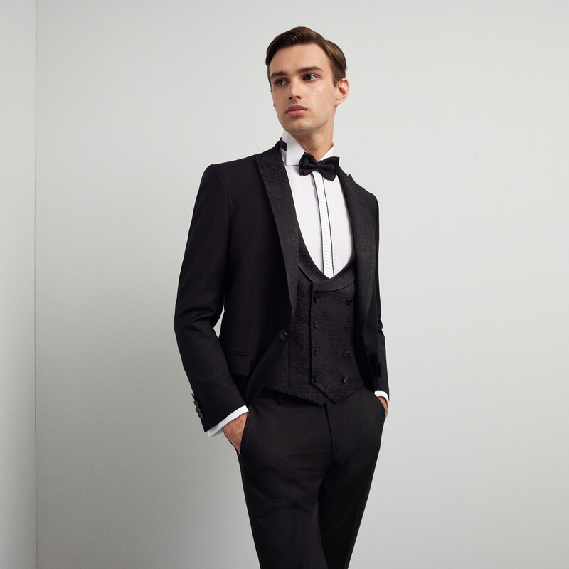 Happy Carlo Yelek Papyon Takım Slim Fit Siyah Smokin - INTERVIEW