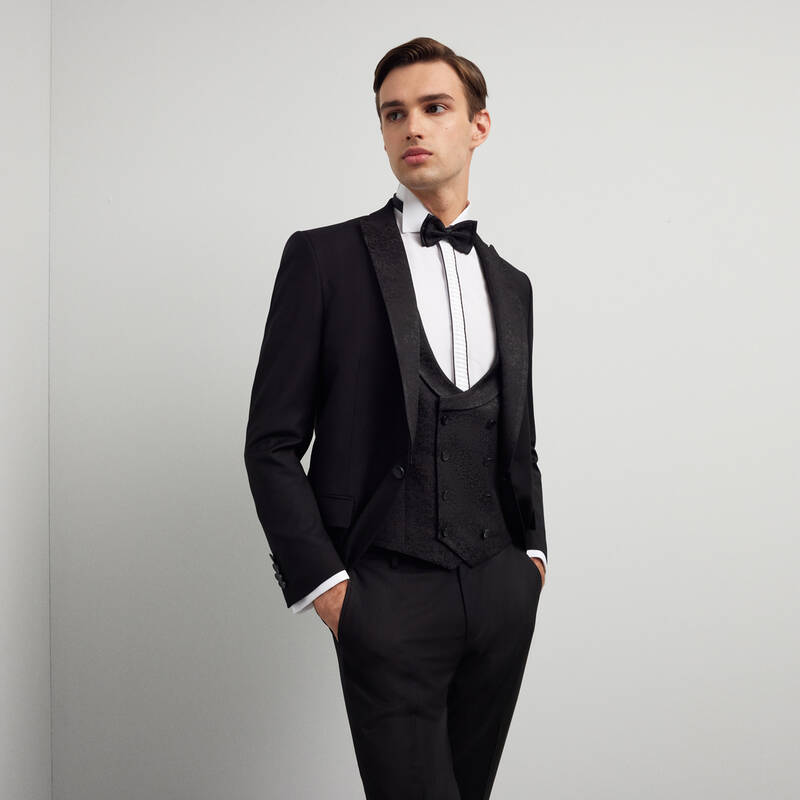 Happy Carlo Yelek Papyon Takım Slim Fit Siyah Smokin - 2