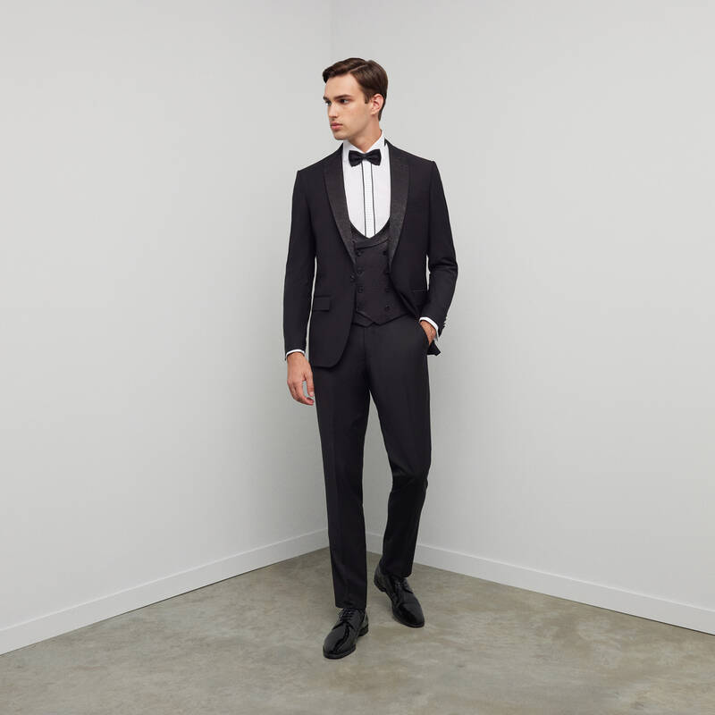 Happy Carlo Yelek Papyon Takım Slim Fit Siyah Smokin - 1