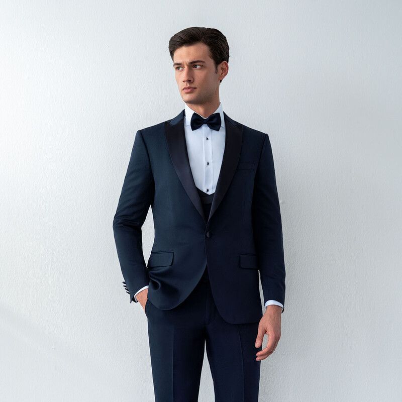 Happy Night Carlo Lacivert Papyon Yelek Takım Slim Fit Smokin - INTERVIEW