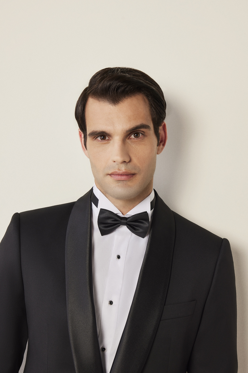 Happy Night Slim Fit Kuşak Papyon Mendil Takım Siyah Smokin - 1