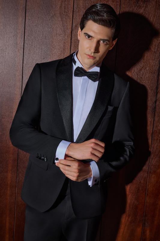 Happy Slim Fit Yelekli Siyah Takım Smokin 