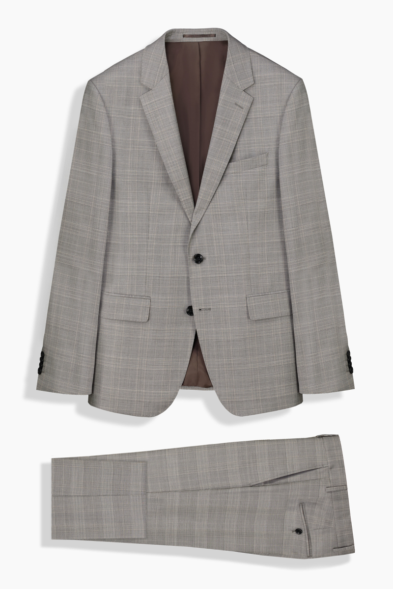 Hardwin Slim Fit Koyu Bej Ekose Takım Elbise - 1