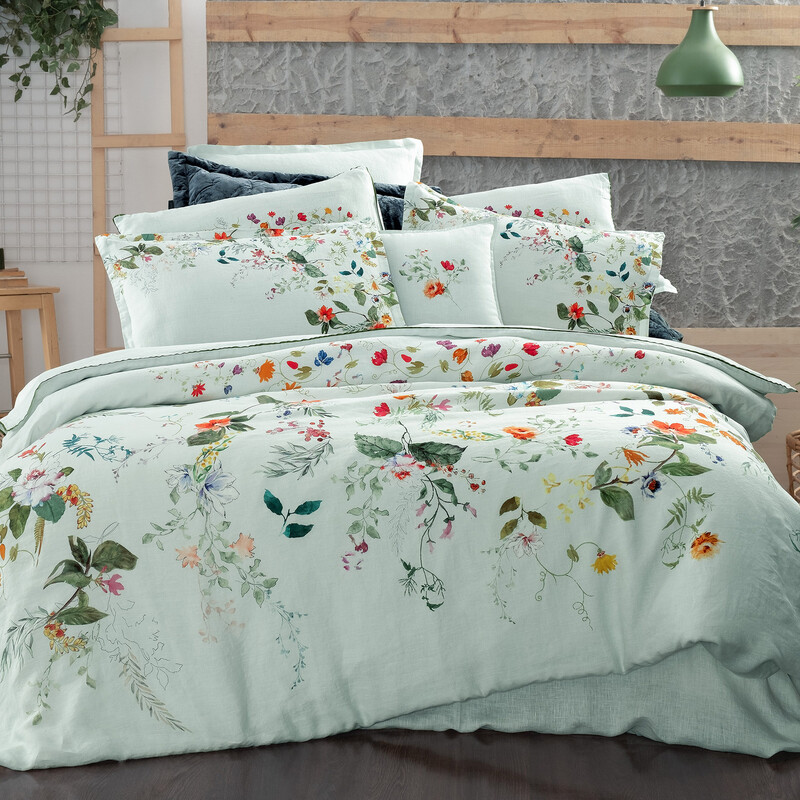 Hemera Keten Nevresim Takımı Çift Kişilik Yeşil - SAREV