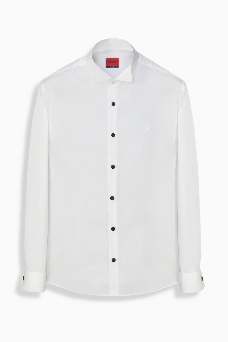 Hls Geniş Manşet Beyaz Smokin Gömlek - 1