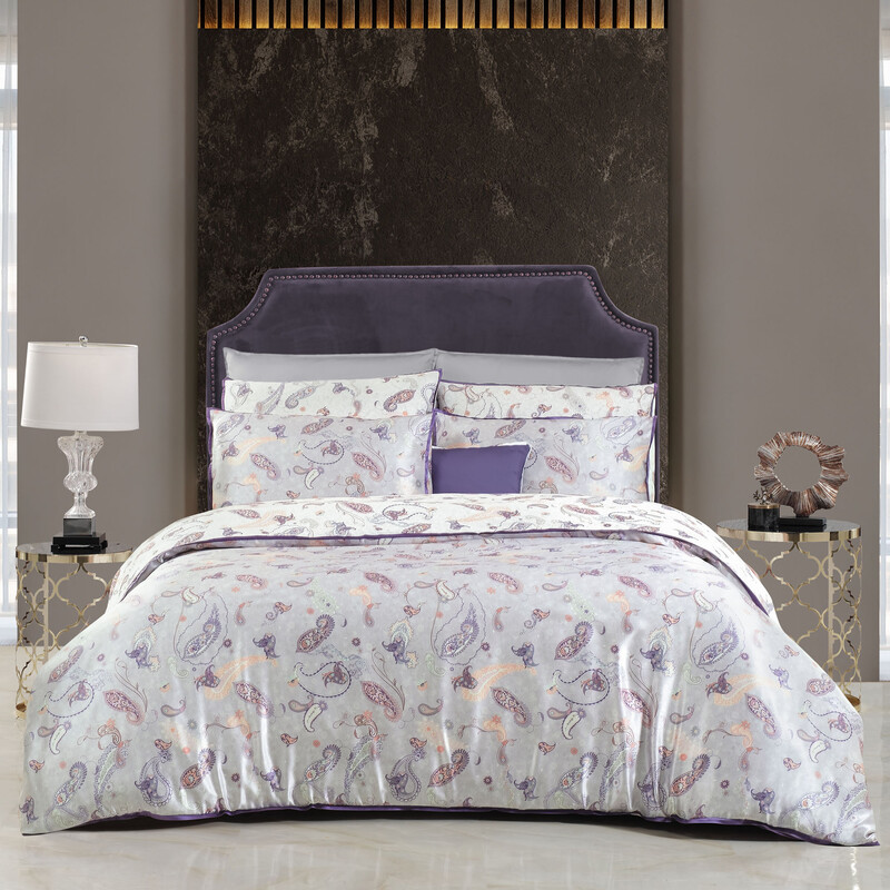 Ikarus %100 Ipek Saten Çift Kişilik Lila Nevresim Takımı 