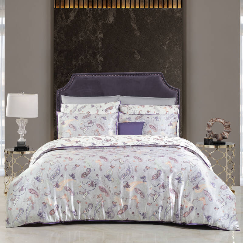 Ikarus %100 Ipek Saten Çift Kişilik Lila Nevresim Takımı - 1