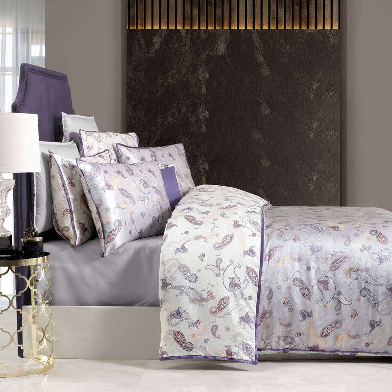 Ikarus %100 Ipek Saten Çift Kişilik Lila Nevresim Takımı - 3