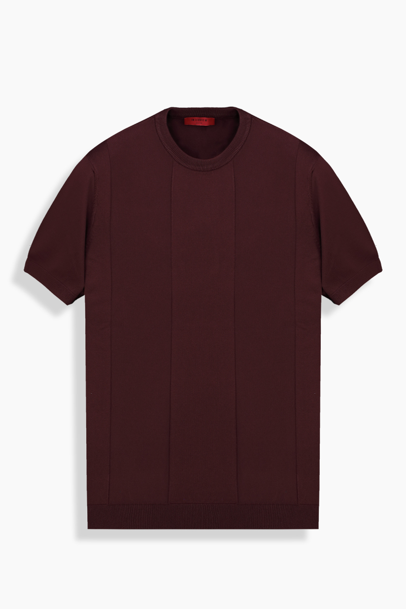 Bisiklet Yaka Bordo Triko Tişört - 1