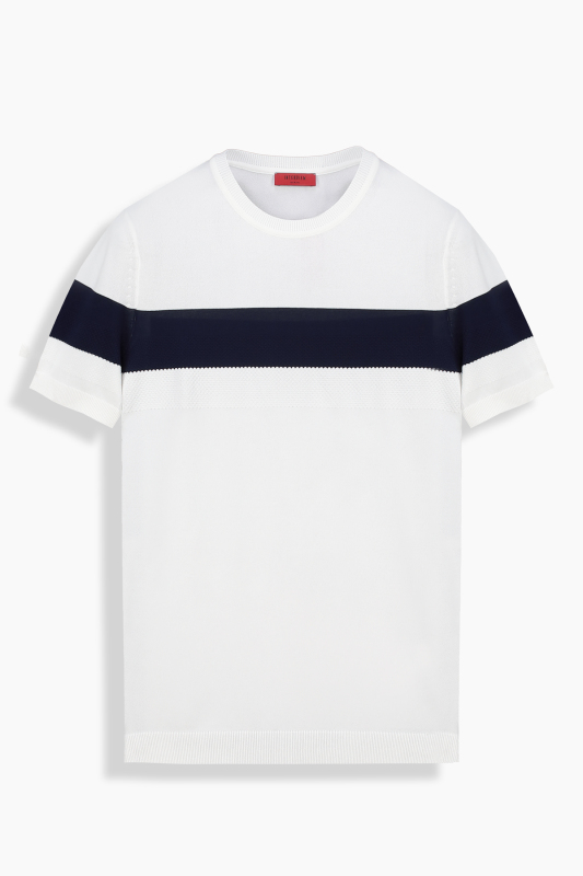 Bisiklet Yaka Ekru Triko Tişört 