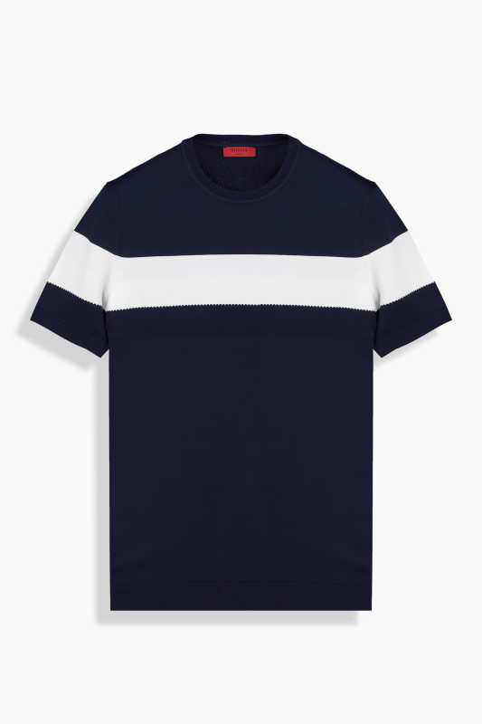 Bisiklet Yaka Lacivert Triko Tişört 