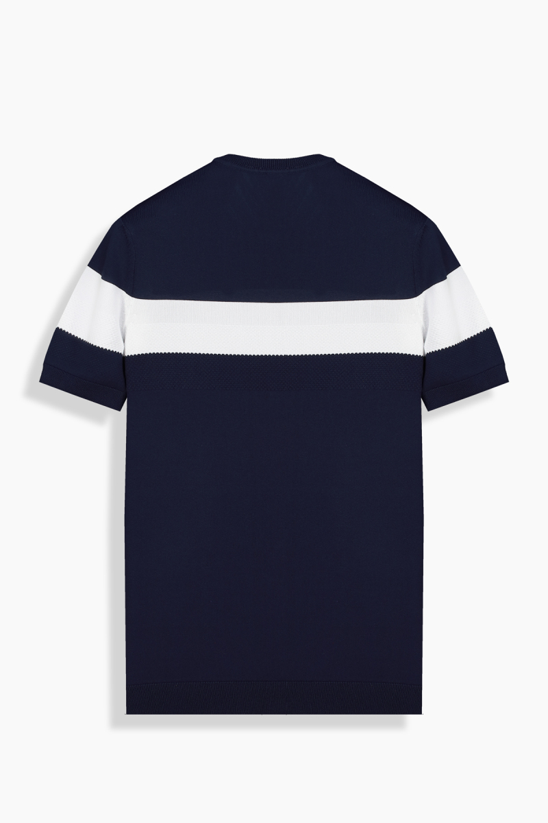 Bisiklet Yaka Lacivert Triko Tişört - 2