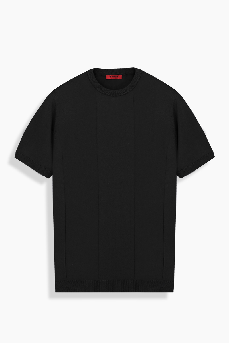 Bisiklet Yaka Siyah Triko Tişört - 1