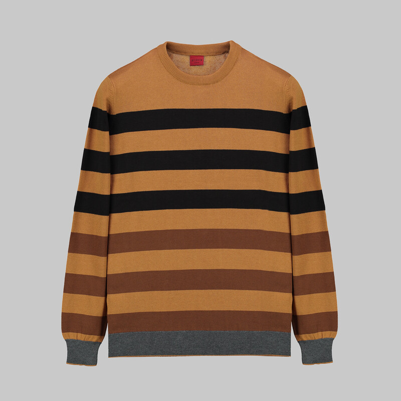 Bisiklet Yaka Çizgili Hardal Triko 