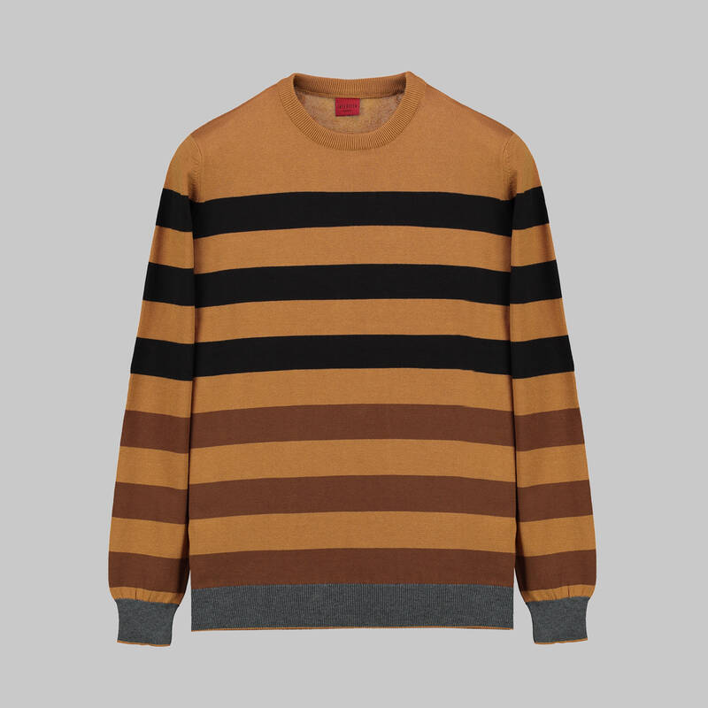 Bisiklet Yaka Çizgili Hardal Triko - 1