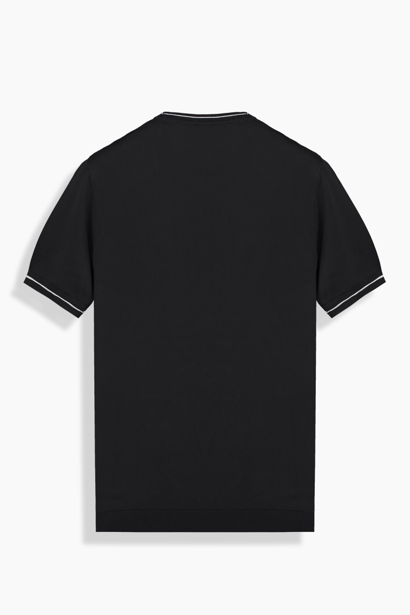 Bisiklet Yaka Desenli Siyah Triko Tişört - 3