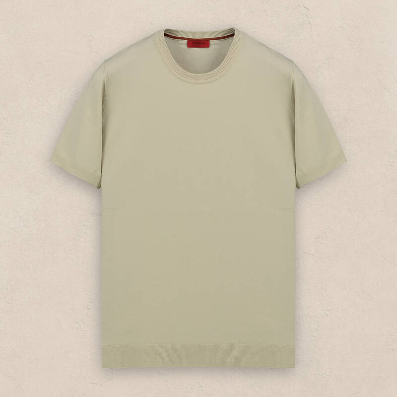 Bisiklet Yaka Kısa Kollu Bej Triko - 2