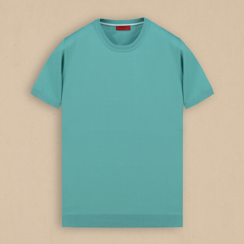 Bisiklet Yaka Kısa Kollu Turkuaz Triko - INTERVIEW