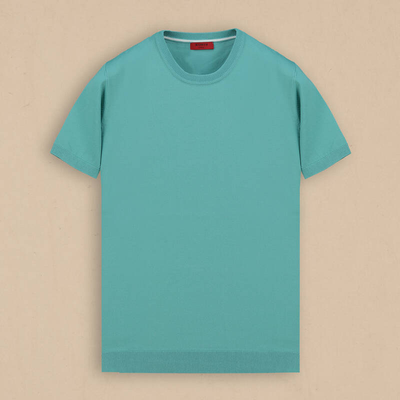 Bisiklet Yaka Kısa Kollu Turkuaz Triko - 1