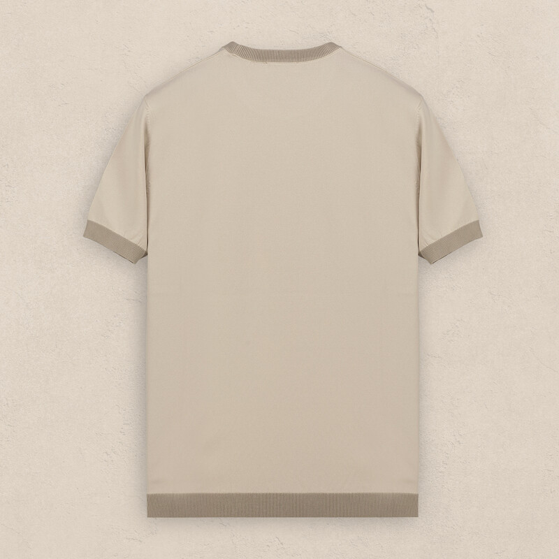 Bisiklet Yaka Kısa Kol Desenli Bej Triko - INTERVIEW