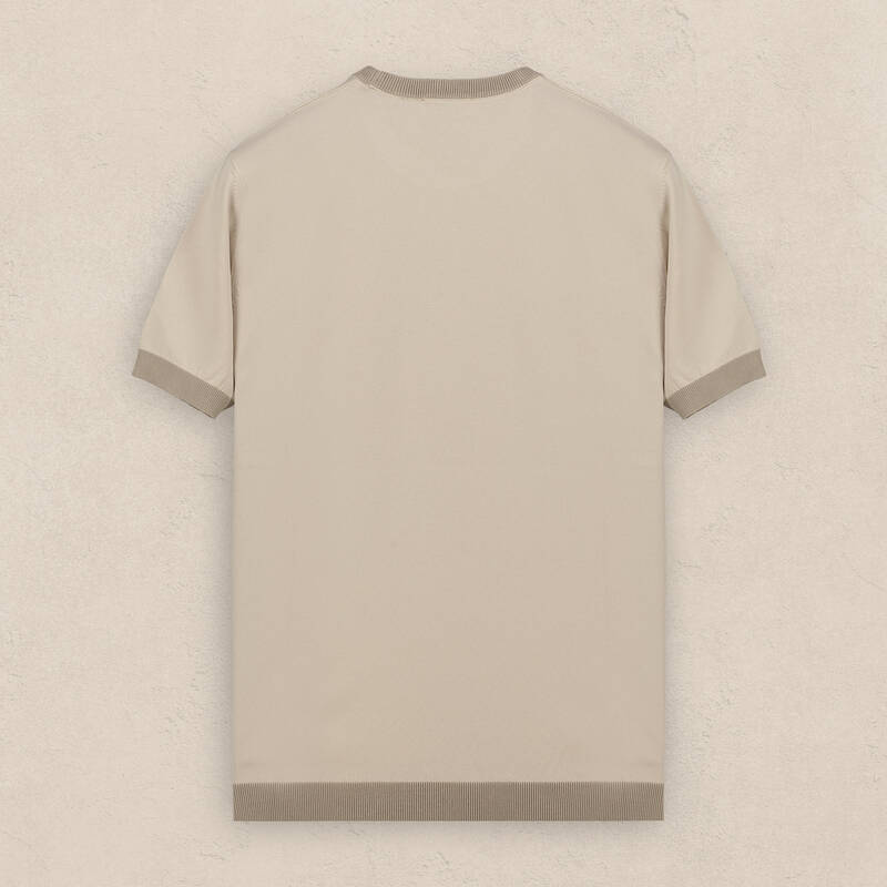 Bisiklet Yaka Kısa Kol Desenli Bej Triko - 4