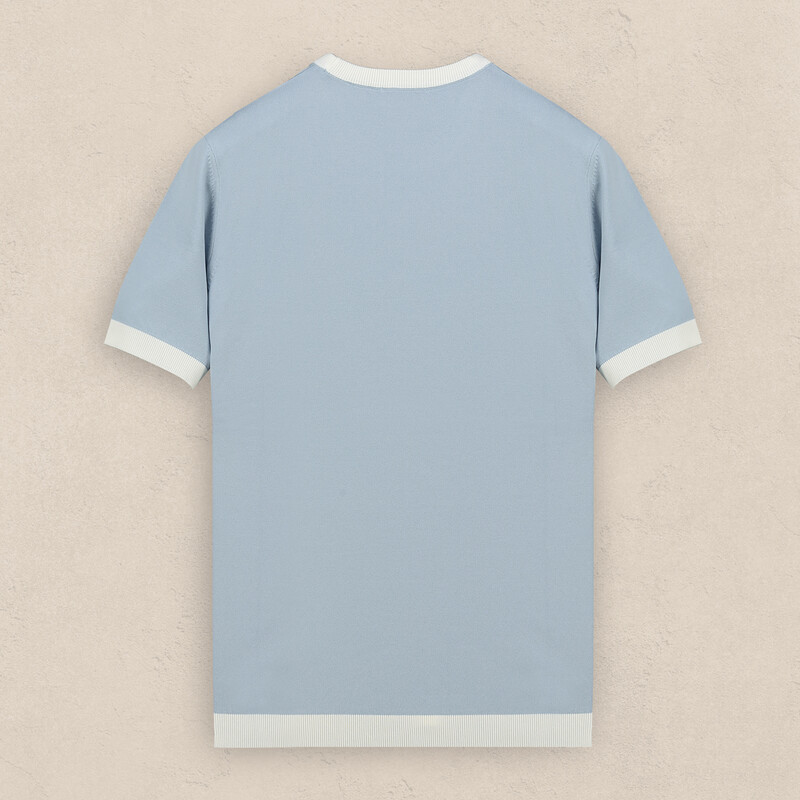 Bisiklet Yaka Kısa Kol Desenli Mavi Triko - INTERVIEW