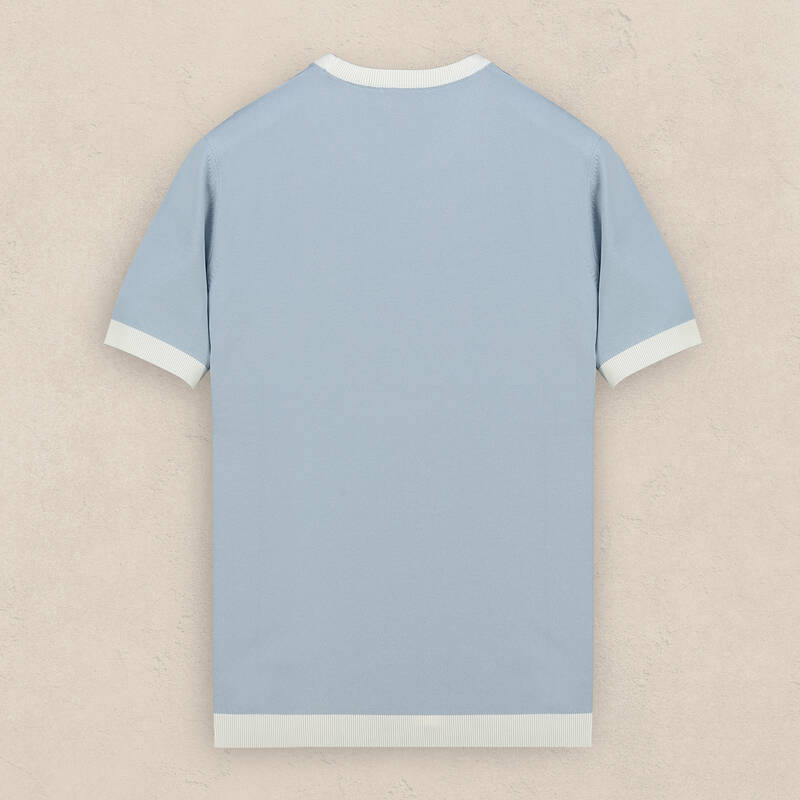 Bisiklet Yaka Kısa Kol Desenli Mavi Triko - 2