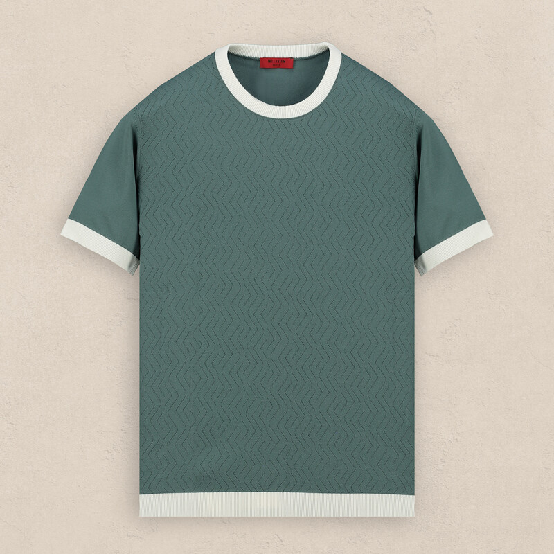 Bisiklet Yaka Kısa Kol Desenli Mint Yeşil Triko - INTERVIEW