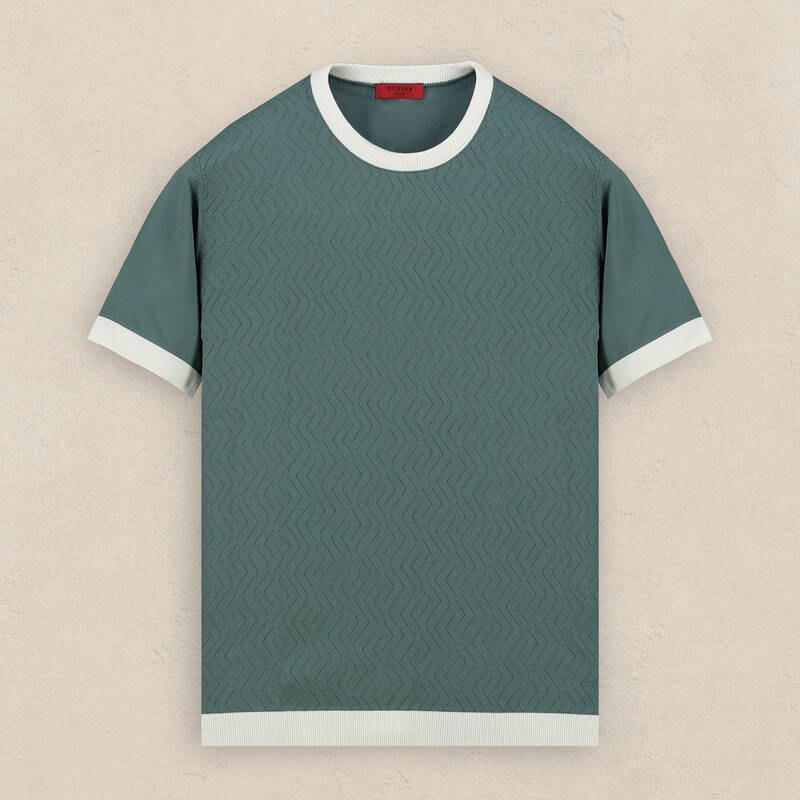 Bisiklet Yaka Kısa Kol Desenli Mint Yeşil Triko - 3