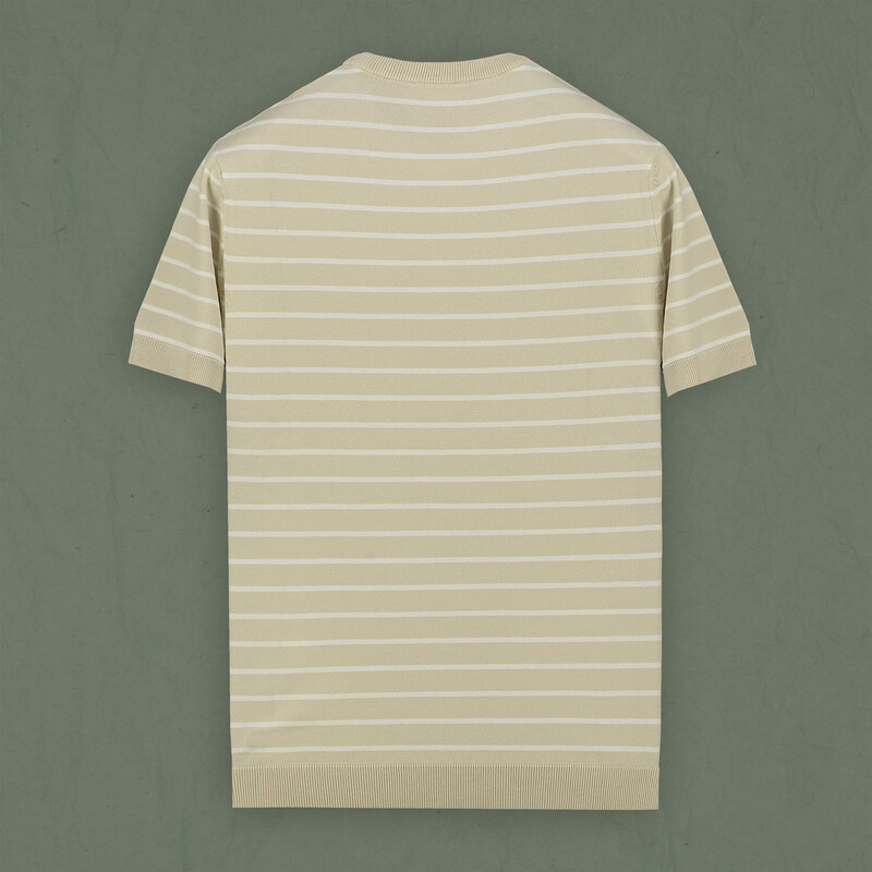 Bisiklet Yaka Kısa Kol Bej Çizgili Triko - INTERVIEW