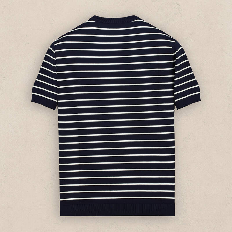 Bisiklet Yaka Kısa Kol Lacivert Çizgili Triko - 2