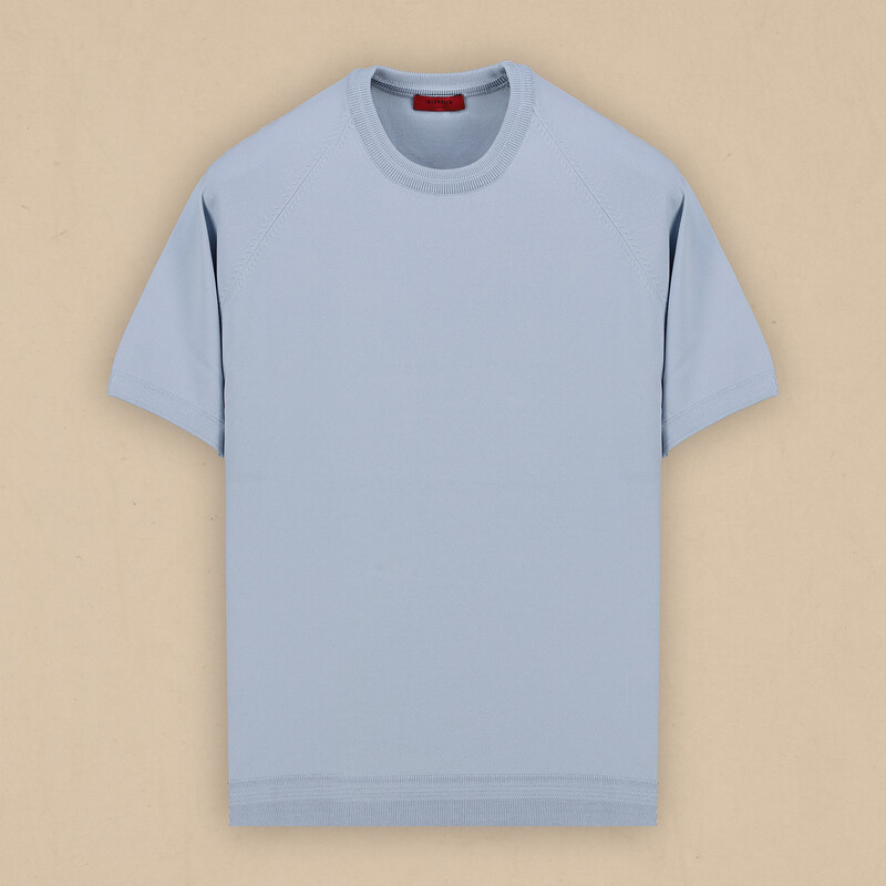 Kısa Kol Bisiklet Yaka Mavi Triko 