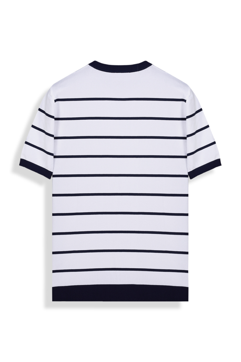Bisiklet Yaka Çizgili Ekru Triko Tişört - 2