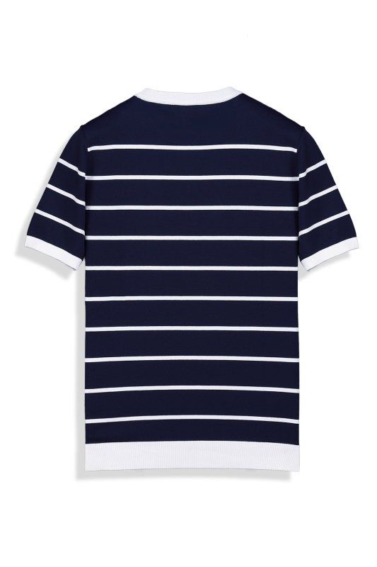 Bisiklet Yaka Çizgili Lacivert Triko Tişört - INTERVIEW